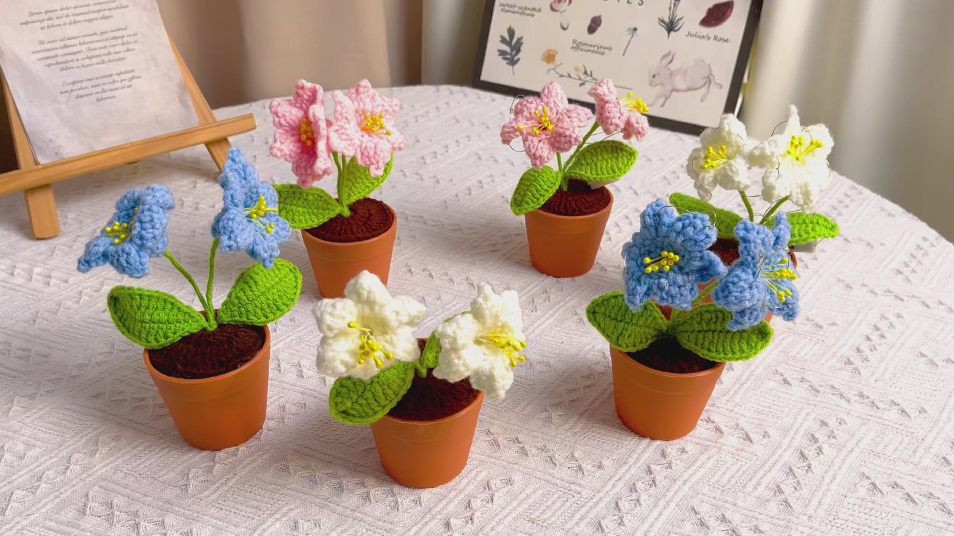Handmade Crochet Alstroemeria Plant with LED: Realistic Faux Flower for Unique Home Decor, Perfect Gift Giving to Plant Lovers, Handcrafted DIY Gift