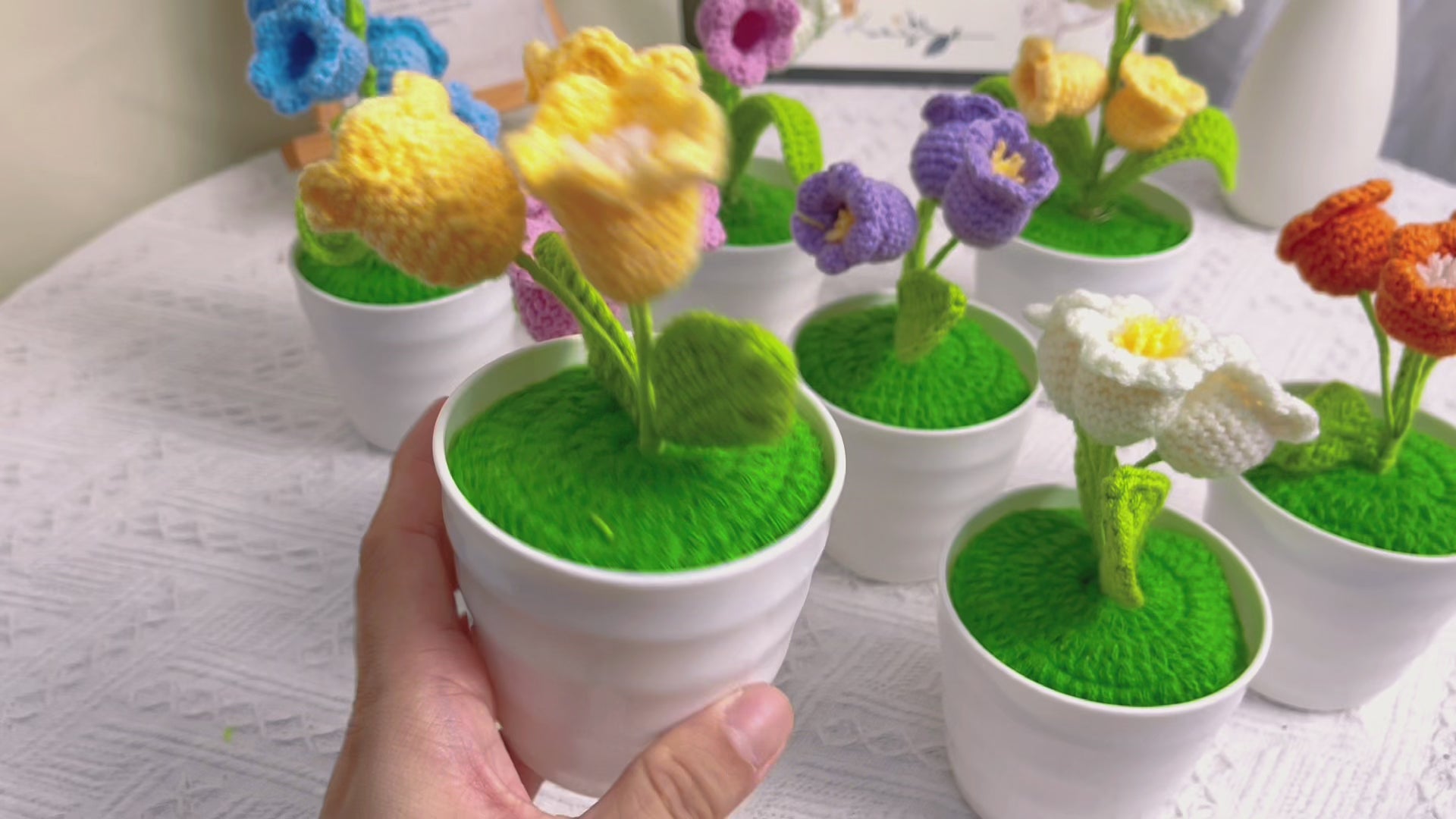 Crochet Lily Orchid Potted Plant LED Lamp - Mother's Day Chrismas Gift Exchange Secret Santa