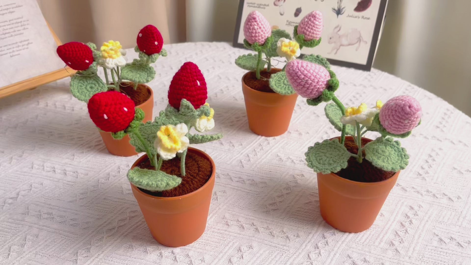 Handmade Strawberry Crochet Pot Plant - Cute Home Decor - Perfect Gift for Plant Lovers - Realistic Faux Plant w/ Soft Glow - Handcrafted