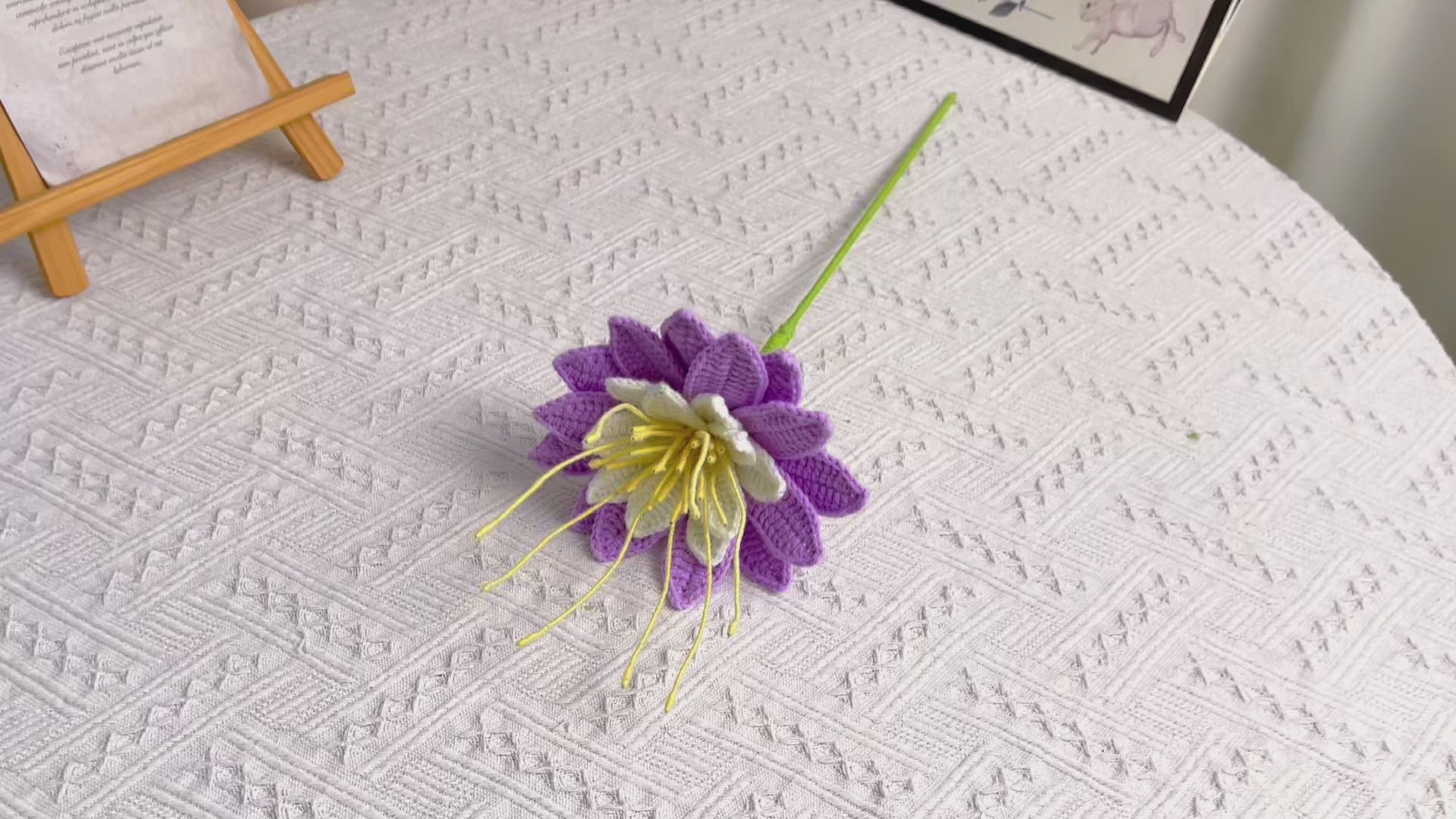 July Birth Month Purple Water Lily Bouquet - Hand-Crocheted Single Stem Birthday Flower Arrangement with Elegant Wrapping