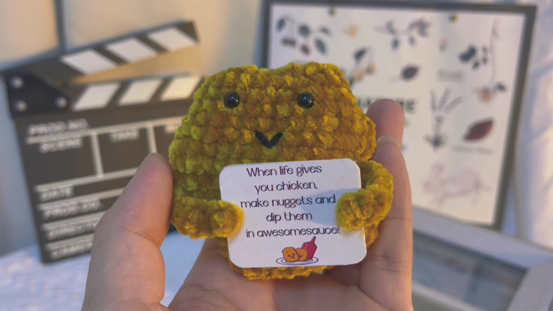Crochet Positive Chicken Nugget Plushie with Personalized Text Custom Funny Gag Gift