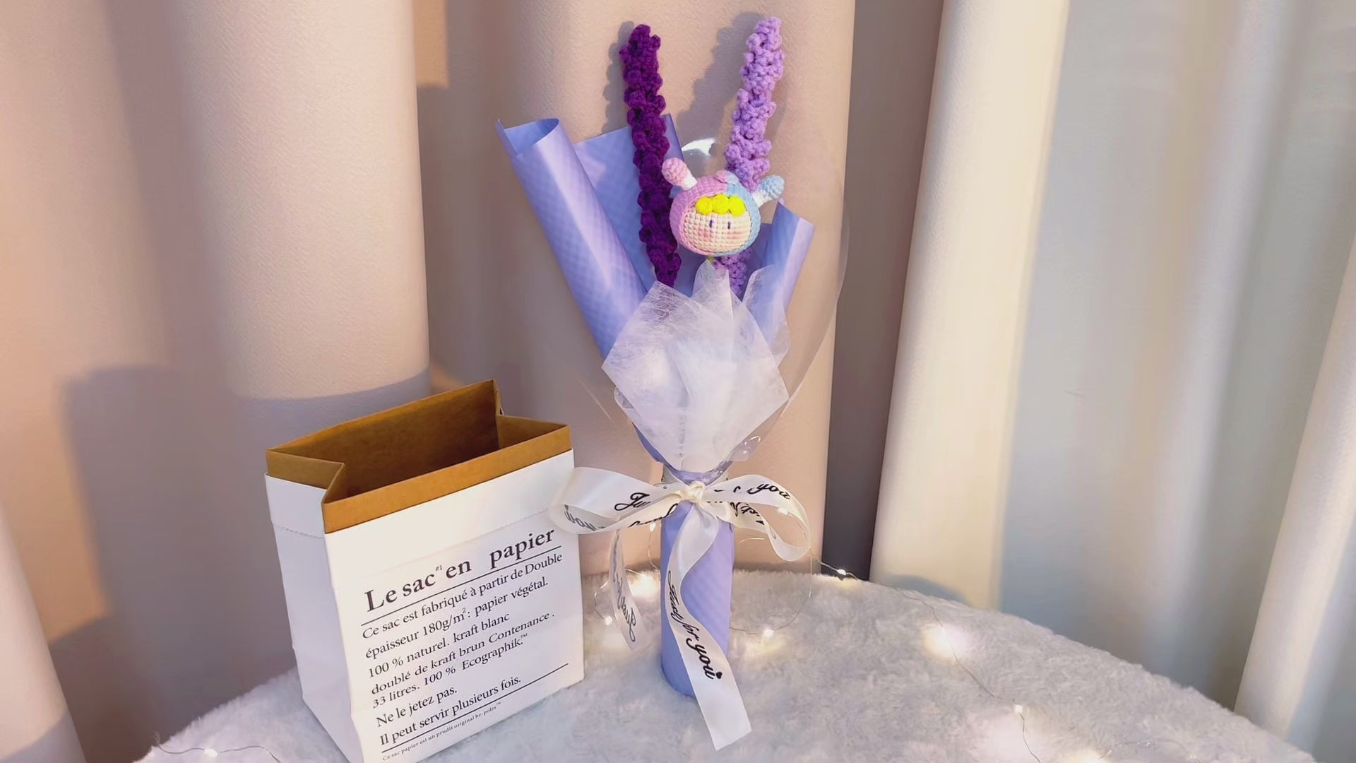 Crochet Gemini Zodiac Bouquet - Handmade Lavender Flowers with Twin Dolls - Hypoallergenic Floral Gift for Birthdays, Weddings