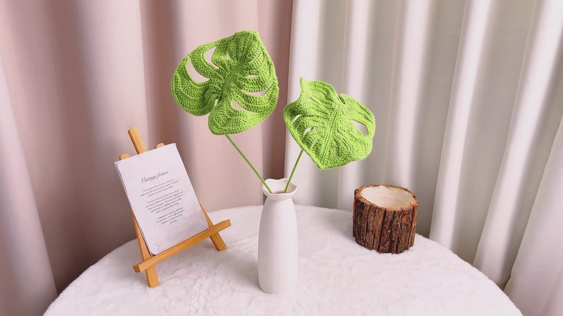 Handcrafted Crochet Monstera deliciosa Crested Bamboo - Verdant Green Sprigs, Lifelike Foliage