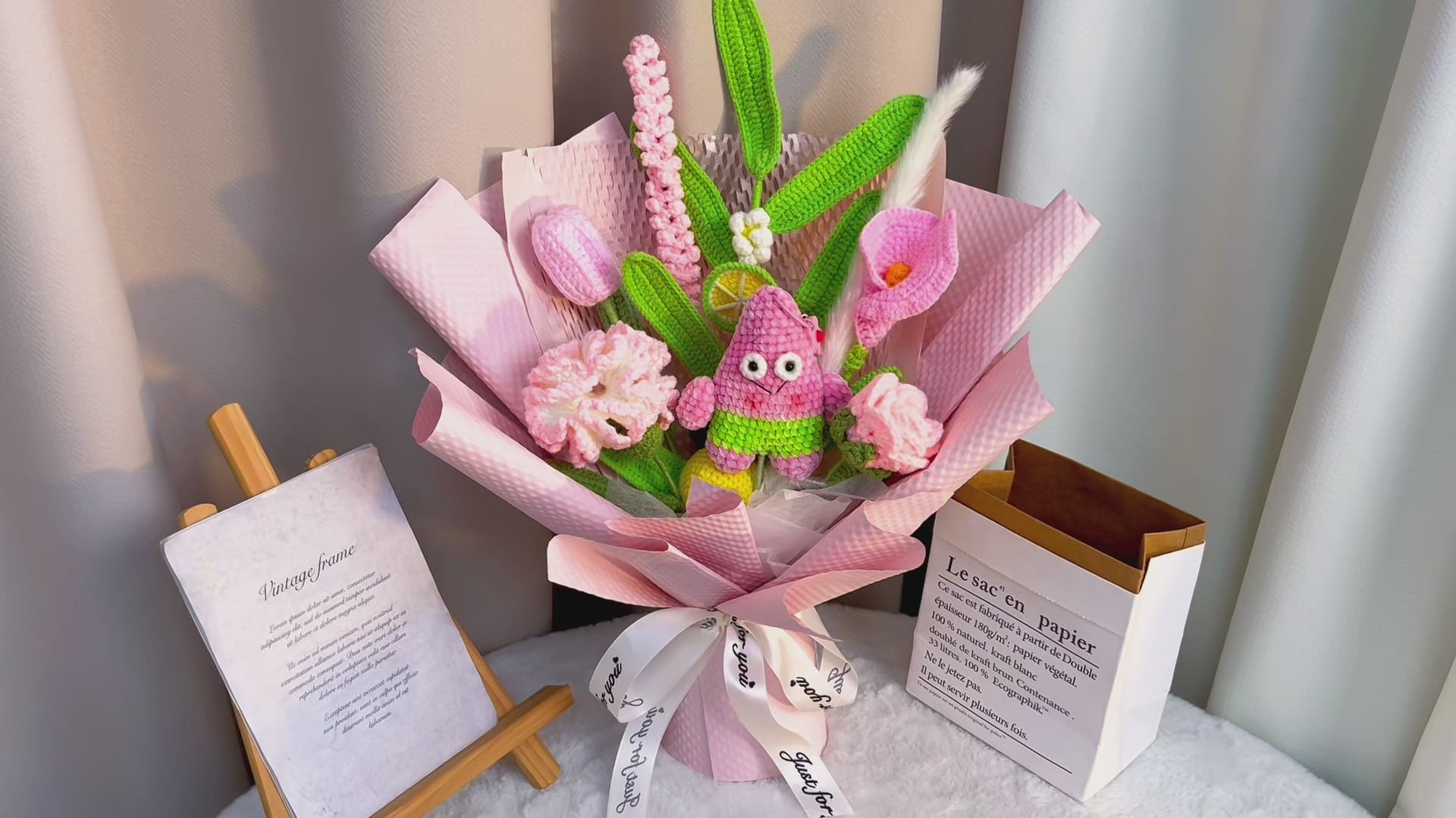 Handmade Patrick Star Themed Crochet Flower Bouquet - Calla Lily Tulip Carnation Rose – Customized Comics Floral Graduation