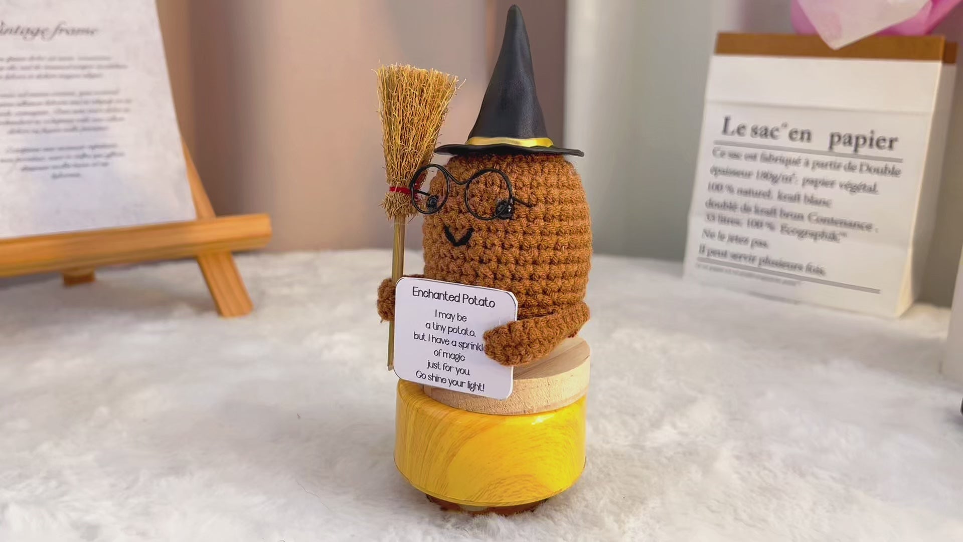 Handmade Crochet Enchanted Harry Potato Plushie with Customizable Card - Halloween Magical Sorcery Spell Witch Good Luck Celebrations