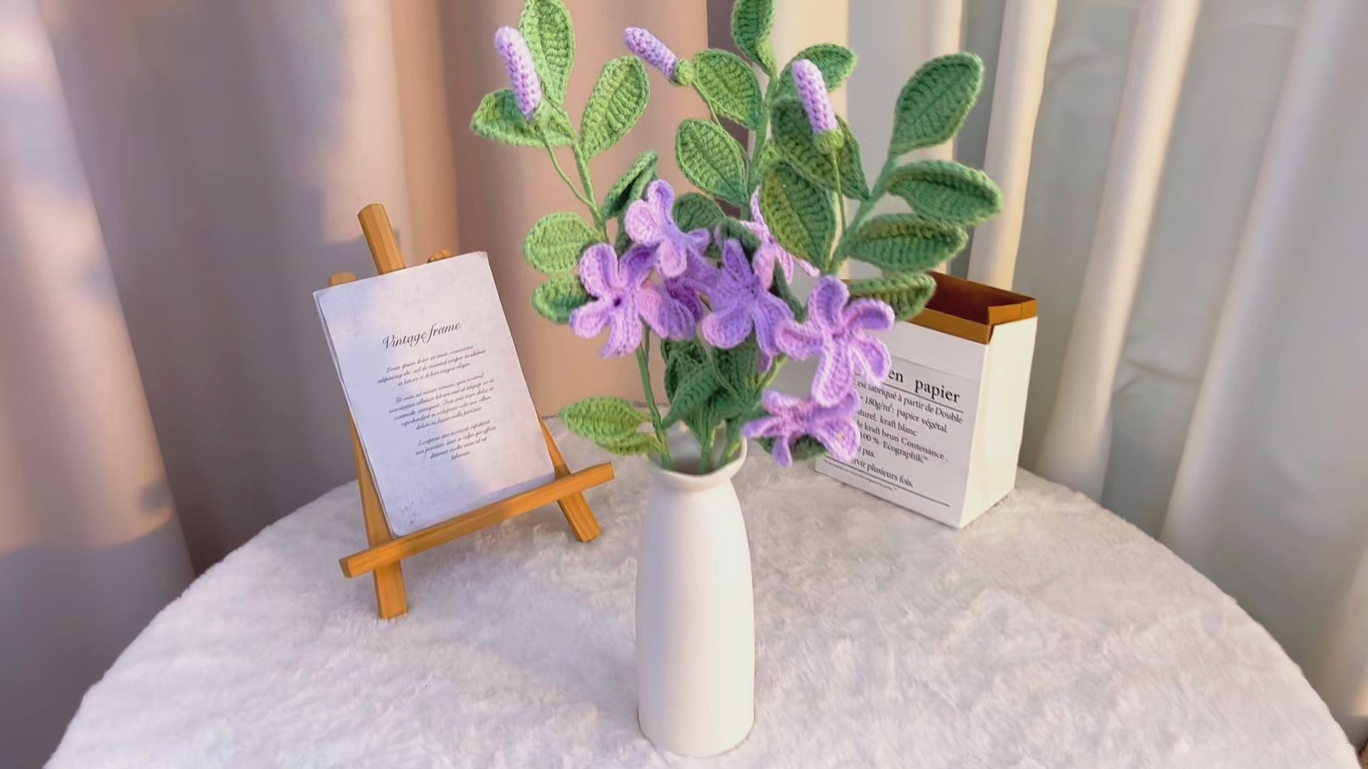 Hand Crochet Periwinkle Flower - Hypoallergenic Artificial Single Stem Light Purple - Allergy Free Gift for Memorial, Sympathy, Friendship, Spring Home Decor
