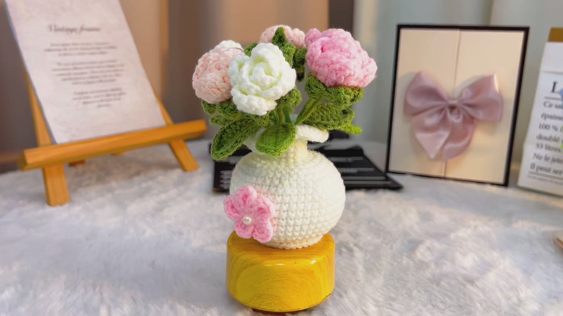 Handmade Crochet Rose Potted Plant- Pink and Deep Pink Floral Arrangement - Allergy-Friendly Gift for Valentine's Day, Anniversaries, and Special Occasions