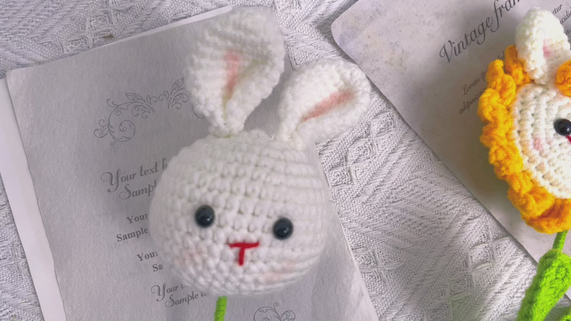 Bunny Bliss: Handcrafted Crochet Cute Bunny Head Stake with Bunny and Sunflower Finish for a Whimsical Garden Decor