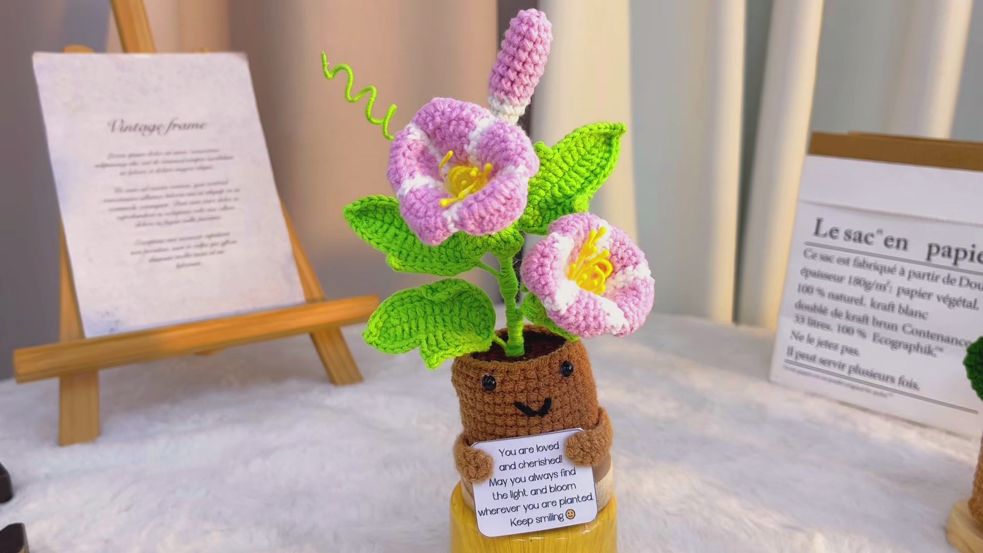September Birth Month Morning Glory Birthday Bouquet - Handcrafted Hooked Single Stem Crochet - Ideal for Garden Lovers or 9th Month Celebrations