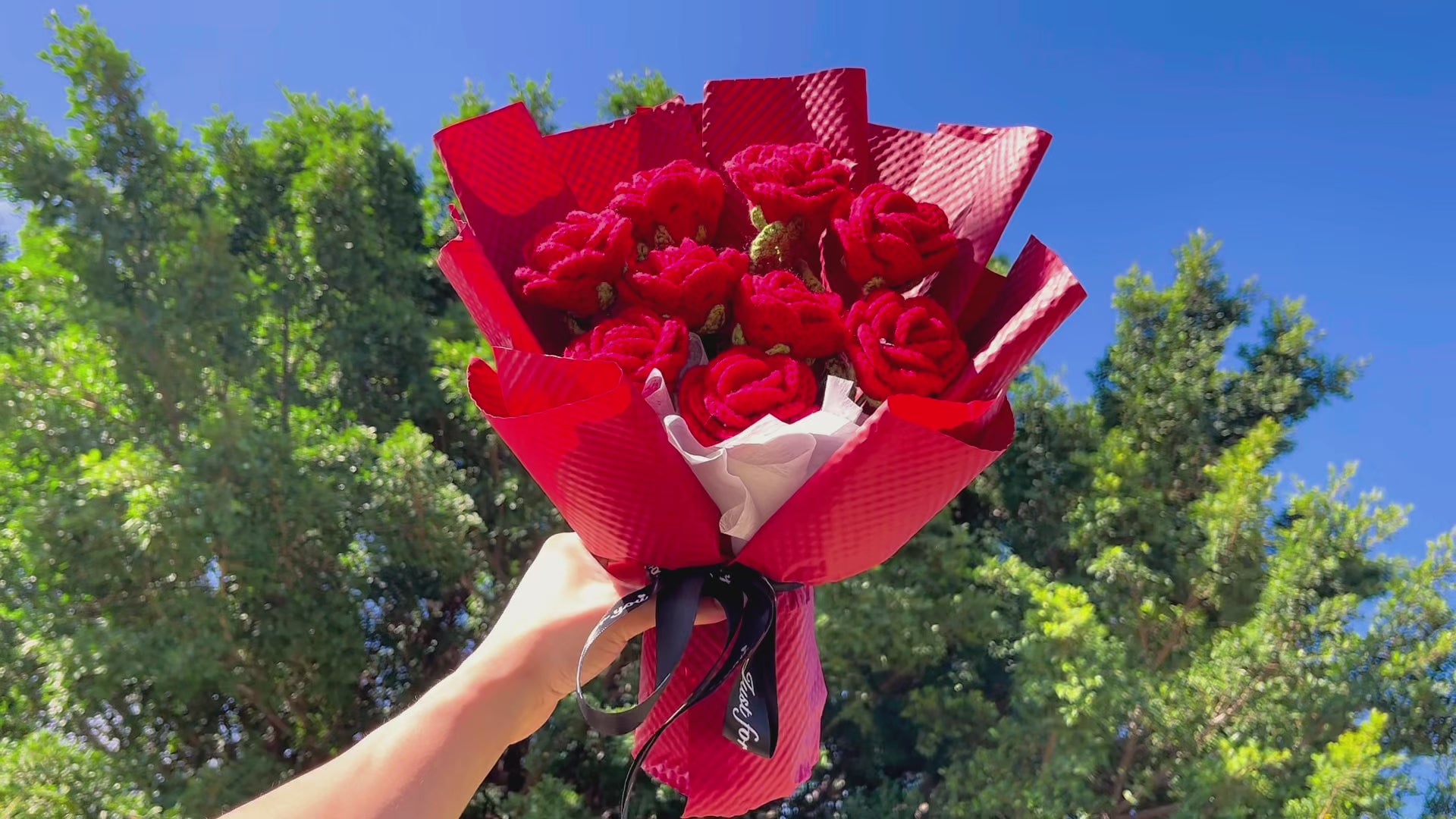 Handmade Crocheted Radiant Wealth Bouquet of 9 Red Roses - Gorgeous Gifts for Any Occasion