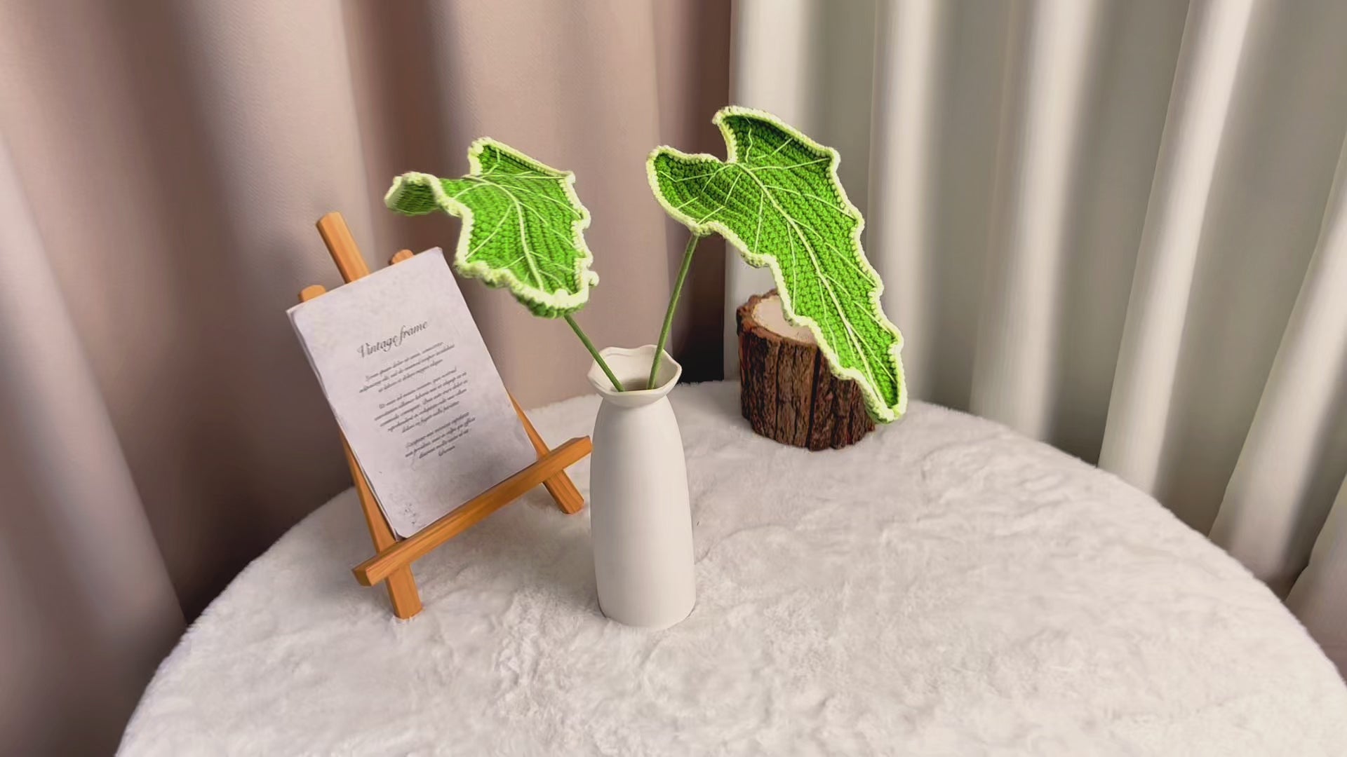 Handcrafted Crochet Kwan Yin Leaf Bouquet - Vibrant Green & Yellow Tones, Lifelike Foliage