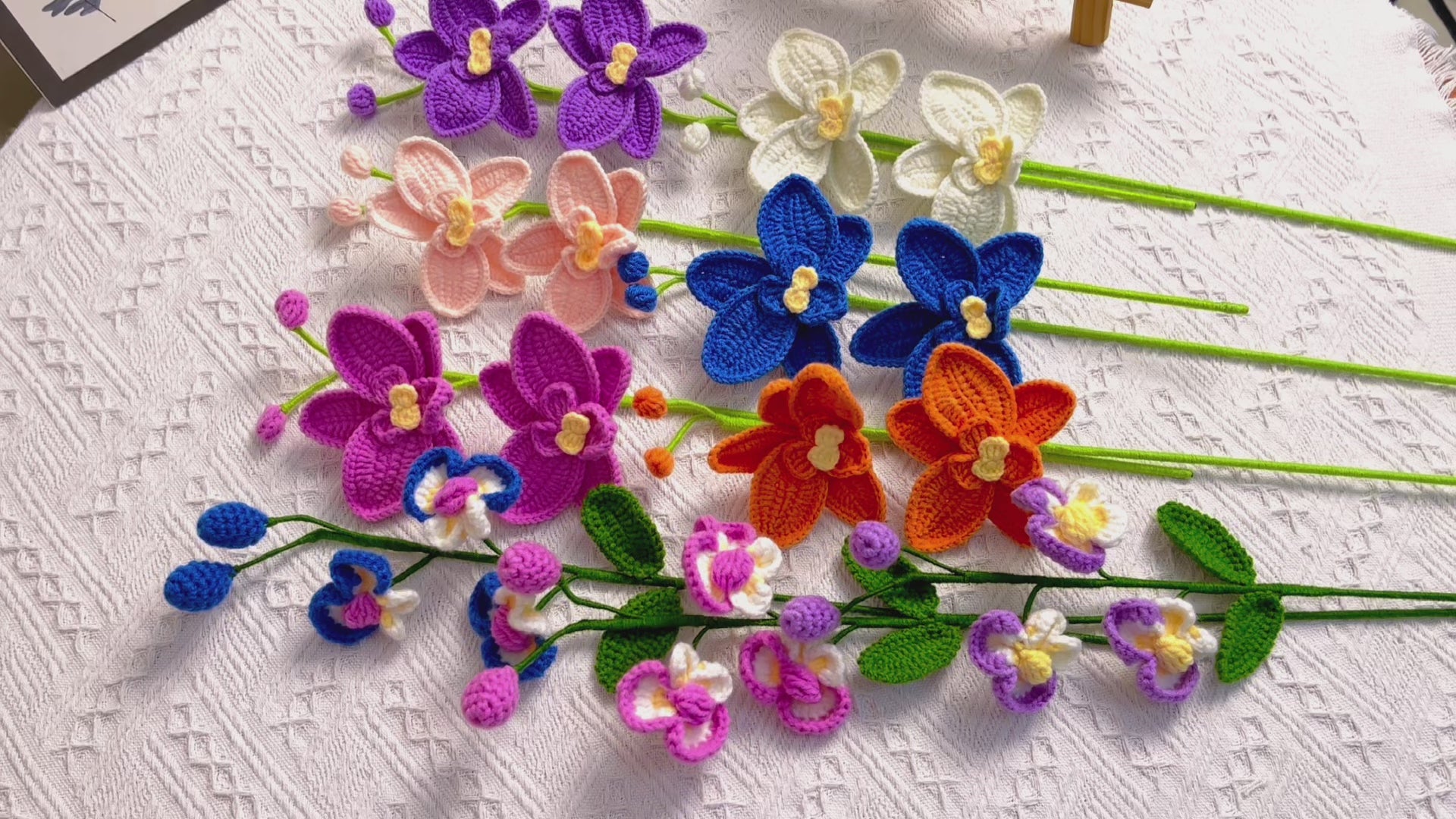 August Birth Month Orchid Bouquet - Handcrafted Hooked Single Stem Birthday Anniversary Flower Gift for August-Born Loved Ones